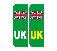Pack of 2 UK Green Car Stickers UK Flag Reg Plate Self Adhesive Vinyl for Electric Car 104mm by 36mm Each