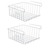 Pack of 2 Under Shelf Storage Baskets - Stackable Metal Wire Hanging Organisers for Kitchen, Pantry, Cabinet, Desk & Bookshelf | Rust-Proof White Undershelf Racks for Home & Office