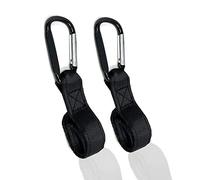 Pack of 2 Universal Large Buggy Clips Pram Pushchair Stroller Clips - Organizer for Hanging Purses, Shopping Bags, Clip Fits Single, Car Seats (Black - Buggy Clip with Strap)