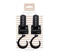 Pack of 2 Universal Rotating Buggy Hooks in Black Heavy Duty ABS Stroller Clips with Velcro Fastening Swivel Design for Prams and Pushchairs Ideal for Shopping Bags and Everyday Essentials 10cm x 5cm