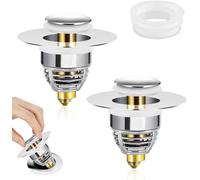 Pack of 2 Universal Sink Plugs Replacement & Bathroom Sink Drain Stoppers, Basin Plugs Made of Pure Copper,Drain Plugs,Bathroom Sink Stoppers Pop Up with Double Seal for Diameter 32~42 mm