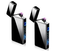 Pack of 2 USB Electronic Lighter, Electric USB Lighter, Arc Lighter, LED Dual Arc Lighter with Battery Indicator, Windproof Plasma Lighter with Push Button Release