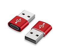 [Pack of 2] USB to USB C Adapter for i-Phone 16 15, PD 20W USB-C Type C Fast Car Charger Adapter Plug for i-Phone 14, 13, 12, 11, Sam-sung S24, S23, S22 S21 S20 and More (Red)