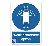Pack of 2 Use Protective Apron Sign, A5 210x148mm, LAMINATED Self-adhesive Vinyl Sticker, PPE Mandatory Health and Safety Signs