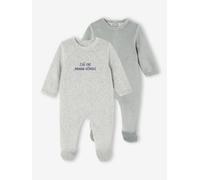 Pack of 2 Velour Sleepsuits for Newborns marl grey