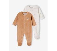 Pack of 2 Velour Sleepsuits with Front Opening for Babies cappuccino
