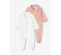 Pack of 2 Velour Sleepsuits with Front Opening for Babies rose
