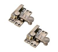 Pack of 2 Victorian Sliding Sash Window Catch Quadrant Arm Latch Fastener Brass or Chrome (Antique Brass)