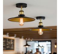 Pack of 2 Vintage E27 Semi Flush Mount Ceiling Light Fixture with 22cm Lampshade Easy to Fit Anti Rust Durable Metal Ceiling Lighting for Living Room Kitchen EPC A+ (Black Inner Gold 2 - With Bulb)