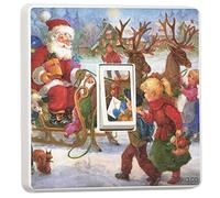 Pack of 2 Vintage Santa Christmas Design - Single Light Switch Vinyl Sticker - Winter Holidays - Father Christmas Home Decor Improvements