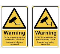 Pack of 2, Warning CCTV in Operation for Prevention of Crime Signs, 20cm x 30cm, Plastic with Eyelets and Rounded Corners