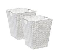 Pack of 2 Waste Paper Bin White Resin Plastic Strong Square Basket/Storage/Bin