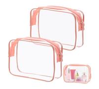 Pack of 2 Waterproof PVC Travel Wash Bags, Toiletry Bag, Transparent, Waterproof, Lightweight, Transparent Bag, Airport Compliant Bag, Transparent Toiletry Bag for Holidays, Travel, Bathroom, Pink