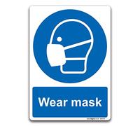 Pack of 2 Wear mask A6 148 x 105mm Self-adhesive Vinyl Mandatory Safety Sign