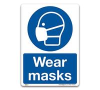 Pack of 2 Wear masks Sign, A4 Self-adhesive Vinyl Sticker, Mandatory Virus Protection Safety