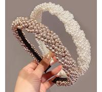 Pack of 2 Weaving Beads Headbands, Women's Elegant Headband, White Champagne Headband, Non-Slip Protection, Hairband, Cute Fashionable Hair Band, Thin Hair Band, Beads, Hair Accessories, Short Hair