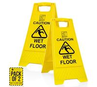 Pack of 2 Wet Floor Sign With “Caution Wet Floor” Imprint on Bright Yellow Portable and Durable A-Frame Safety Cone (2)