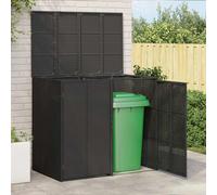 Pack of 2 Wheelie Bin Storage Boxes Black 130 x 80 x 115 cm Polyethylene with Powder-Coated Steel Frame Rattan Weave Weatherproof Lockable for Patio Garden Outdoor Storage Space