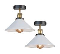 Pack of 2 White E27 Semi Flush Ceiling Lights 22cm Metal Conical Lampshade Modern Flush Mount Ceiling Fitting for Bedroom, Kitchen, Dining Room, Hallway Easy to Fit Anti Rust Premium Quality A+ Bulb