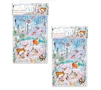 Pack of 2 Wild Winter's Song Advent Calendar Greetings Cards with Envelope | Snowy Woodland Christmas Cards with 24 Doors & Festive Gold Foil Illustrations - 12x17cm