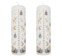 Pack of 2 Winter Wildlife Advent Pillar Candles | Traditional Christmas Advent Calendar Candles with Numbers - 20cm