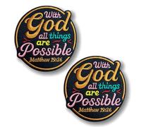 Pack of 2 With Good All Things are Possible Matthew 19:26 Hook Loop Patch, Tactical Emblem Embroidery Patches for Hats, Biker Uniforms, Jackets, Backpack, Jeans, Clothing, Hats, Bags, DIY Accessories