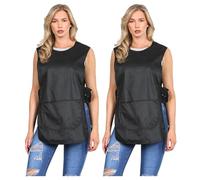 Pack Of 2 Women’s Tabard Aprons with Matching Piping & Pockets - Poly Cotton Cleaning Catering Kitchen Bar Workwear - Unisex Adjustable Side Button Tabards Plus Size Black 3XL