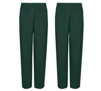 (Pack of 2) Womens Half Elasticated Waist Trousers 2 Side Pockets Short Medium Long for Ladies Office Work Black Navy Bottle Green UK 8-24 (UK, Numeric, 22, Regular, Regular, Bottle Green)