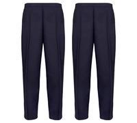 (Pack of 2) Womens Half Elasticated Waist Trousers 2 Side Pockets Short Medium Long for Ladies Office Work Black Navy Bottle Green UK 8-24 (UK, Numeric, 14, Regular, Short, Navy)