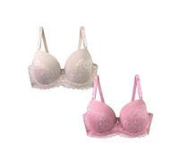 Pack of 2 Women's Push Up Bra with Underwire, Elegant Lace Bra, Comfortable V-Neck Bra, Sexy Classic Bras, Wavy Edges, Bustier, Shaping, Seamless, E, 40DD