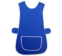 Pack of 2 Womens Tabard Ladies Home Work Kitchen Cleaning Chef Catering Cleaners Workwear Poly Cotton Overall White Piping Edge Tabbard Apron Large Pocket Side Button Fastening (Royal Blue,WMS)