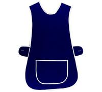 Pack of 2 Womens Tabard Ladies Home Work Kitchen Cleaning Chef Catering Cleaners Workwear Poly Cotton Overall White Piping Edge Tabbard Apron Large Pocket Side Button Fastening (Navy,XXOS)