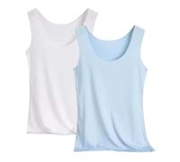 Pack of 2 Women's Tank Top, Stretch Basic Tops, Sleeveless Summer Underwear, Shirts, Tight Top, Lightweight Tops, Scoop Neck Tank Top, Plain Camisole Sports Vests, Girls, Sky Blue3, M