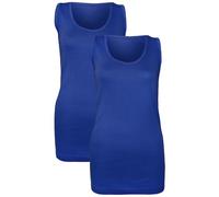 Pack of 2 Women's Vests - Sleeveless Ribbed Camisole Tops - Stretchy Cotton Casual Summer Tank - Plain Longline T-Shirt Style - Gym Sports Muscle Vest for Jogging & Yoga- (Navy 26-28)