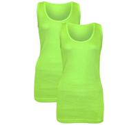 Pack of 2 Women's Vests - Sleeveless Ribbed Camisole Tops - Stretchy Cotton Casual Summer Tank - Plain Longline T-Shirt Style - Gym Sports Muscle Vest for Jogging & Yoga- (Green 20)