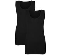Pack of 2 Women's Vests - Sleeveless Ribbed Camisole Tops - Stretchy Cotton Casual Summer Tank - Plain Longline T-Shirt Style - Gym Sports Muscle Vest for Jogging & Yoga- (Black 18)