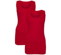 Pack of 2 Women's Vests - Sleeveless Ribbed Camisole Tops - Stretchy Cotton Casual Summer Tank - Plain Longline T-Shirt Style - Gym Sports Muscle Vest for Jogging & Yoga- (Red 16)