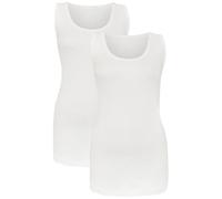 Pack of 2 Women's Vests - Sleeveless Ribbed Camisole Tops - Stretchy Cotton Casual Summer Tank - Plain Longline T-Shirt Style - Gym Sports Muscle Vest for Jogging & Yoga- (White 12)