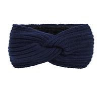 Pack of 2 Women's Winter Knitted Headband with Twist Knot and Rib Pattern, Wide Plush Headband, Elastic Hair Bands, Warm Autumn Winter Headbands, Women, 23.5 x 11 cm, Navy Blue
