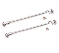 Pack of 2 x 12" (300mm) Heavy Duty Brass Cabin Hook & Eye Silent Catch/Latch/Holder/Back Gate/Shed/Patio Door in Various Finishes (Satin Chrome)