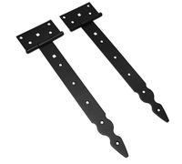 Pack of 2 x 300 mm T-Hinge Black, Steel Tee Hinges, Weather Resistant, Rust Proof Powder Coating, T Strap Hinges Ideal for Indoor or Outdoor Use On Gates, Sheds, Barn Doors, Gazebos, Wardrobes, Chests