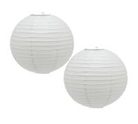 Pack of 2 x 30cm Round White Paper Light Shade Lantern | Classic Bamboo Style Ribbed Paper Lampshade | Hanging Circle Ceiling Lightshade