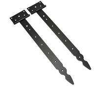 Pack of 2 x 400 mm T-Hinge Black, Steel Tee Hinges, Weather Resistant, Rust Proof Powder Coating, T Strap Hinges Ideal for Indoor or Outdoor Use On Gates, Sheds, Barn Doors, Gazebos, Wardrobes, Chests