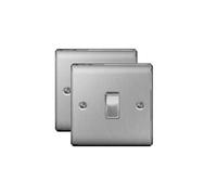 Pack of 2 x BG NBS12 Brushed Steel/Satin Chrome Single Light Switch -10amp 1 or 2 Way