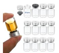Pack of 20 1 ml Sterile Empty Vial with Reusable Plastic Lid, Sealed Sample Vials, Headspace Bottles with Clear Base, Transparent Glass Bottles