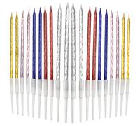 Pack of 20 Birthday Candles, Spiral Cake Candles, Thin and Long, Odourless, Non-Toxic, with Stand, Ideal for Birthdays, Wedding Parties, Bridal Showers, Baby Showers and Much More (Multi-Colour)