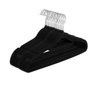 Pack of 20 Black Non Slip Flocked Velvet Coat Hangers Trouser Bar