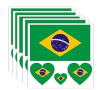 Pack of 20 Brazilian Flag Tattoos, Brazilian Banner Tattoos Decoration Stickers, Rectangle Heart Waterproof Stickers for Party Parade Brazil (5 Sheets)