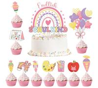 Pack of 20 Cake Decorations for First Day of School Boy and Girl Cake Decoration for School Child Cake Toppers School Party Cake Decoration (Pink)