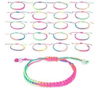 Pack of 20 Colourful Friendship Bracelets, Adjustable Rainbow Bracelets